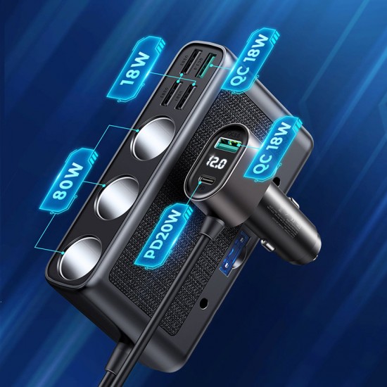 Joyroom Φορτιστής Αυτοκινήτου Μαύρος JR-CL06 Συνολικής Έντασης 3A με Θύρες: 5xUSB 1xType-C 3xΑναπτήρα ΦΟΡΤΙΣΤΕΣ