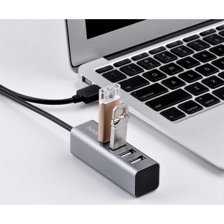 Hoco HB1 USB 2.0 4 Port Hub with USB-A Connection & Charging Port Gray