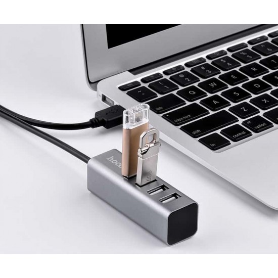 Hoco HB1 USB 2.0 4 Port Hub with USB-A Connection & Charging Port Gray  ΚΑΛΩΔΙΑ