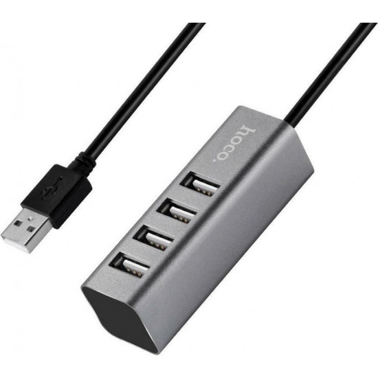 Hoco HB1 USB 2.0 4 Port Hub with USB-A Connection & Charging Port Gray  ΚΑΛΩΔΙΑ