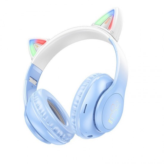 Hoco W42 Cat Ears Ασύρματα/Ενσύρματα Over Ear Παιδικά Ακουστικά με 12 ώρες Λειτουργίας Crystal Blue ACCESORIES