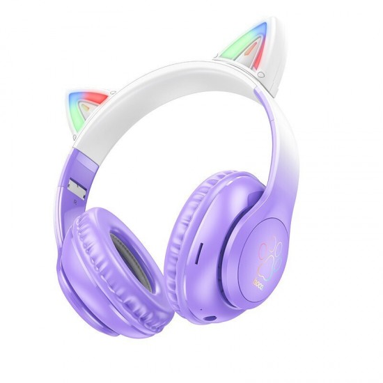 Hoco W42 Cat Ears Ασύρματα/Ενσύρματα Over Ear Παιδικά Ακουστικά με 12 ώρες Λειτουργίας Purple Grape ACCESORIES