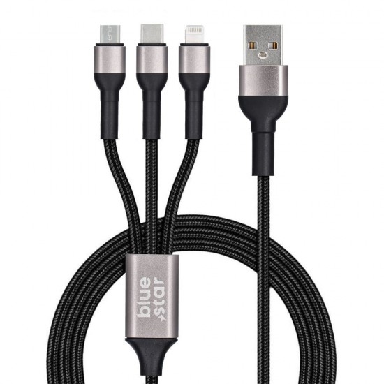 BLUE STAR braided cable 2,4A 3in1 USB A to Lightning / Micro USB / Type C TFK-DC-010 1,2 m black ACCESORIES