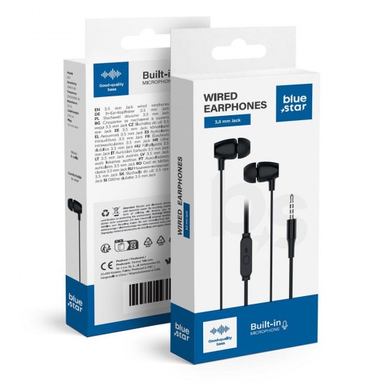 Wire earbuds Jack 3,5 mm Blue Star PA-E67 1,2 m black ACCESORIES