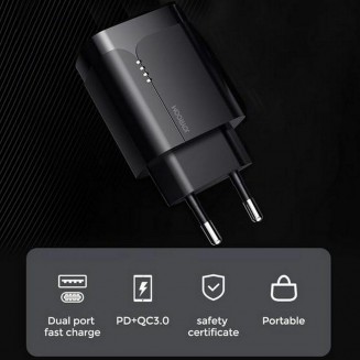 Joyroom Φορτιστής Χωρίς Καλώδιο με Θύρα USB-A και Θύρα USB-C 18W Quick Charge 3.0 / Power Delivery Μαύρος (L-QP182)