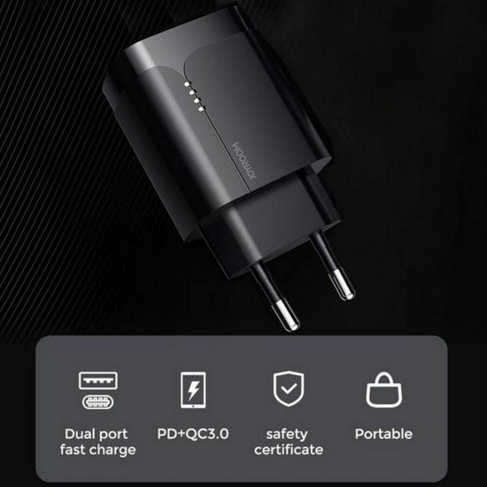 Joyroom Φορτιστής Χωρίς Καλώδιο με Θύρα USB-A και Θύρα USB-C 18W Quick Charge 3.0 / Power Delivery Μαύρος (L-QP182) ΦΟΡΤΙΣΤΕΣ