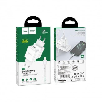 Hoco Φορτιστής με Θύρα USB-A και Καλώδιο Lightning 10.5W Λευκό (N2 Vigour)